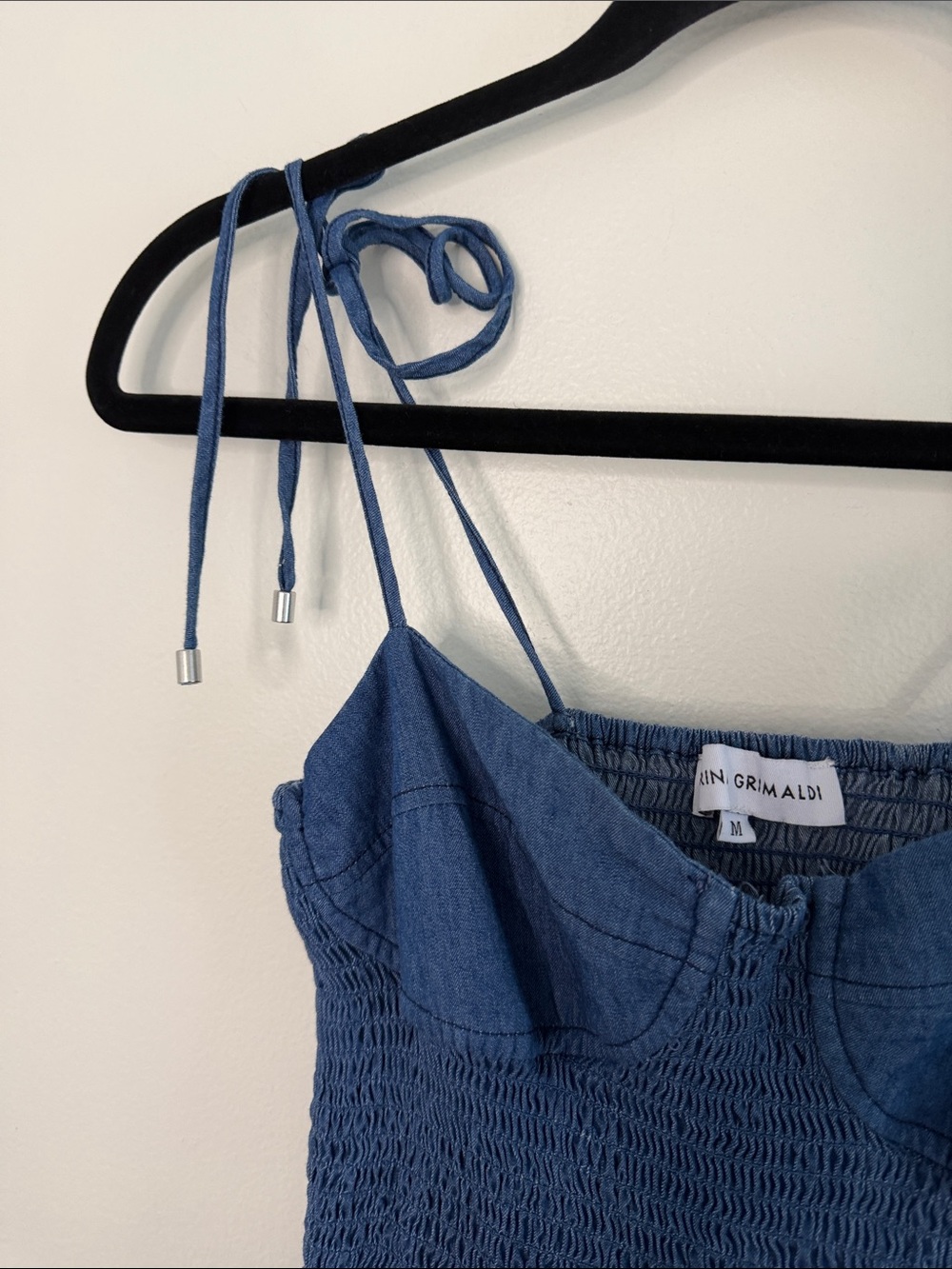 Karina Grimaldi Josephine Denim Midi Dress Denim Smocked Corset Cotton Medium - Picture 6 of 9